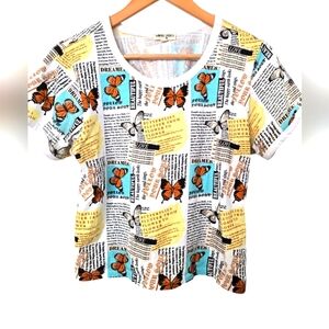 Good Vibes Only Colorful Graphic T-Shirt with Butterflies Medium EUC